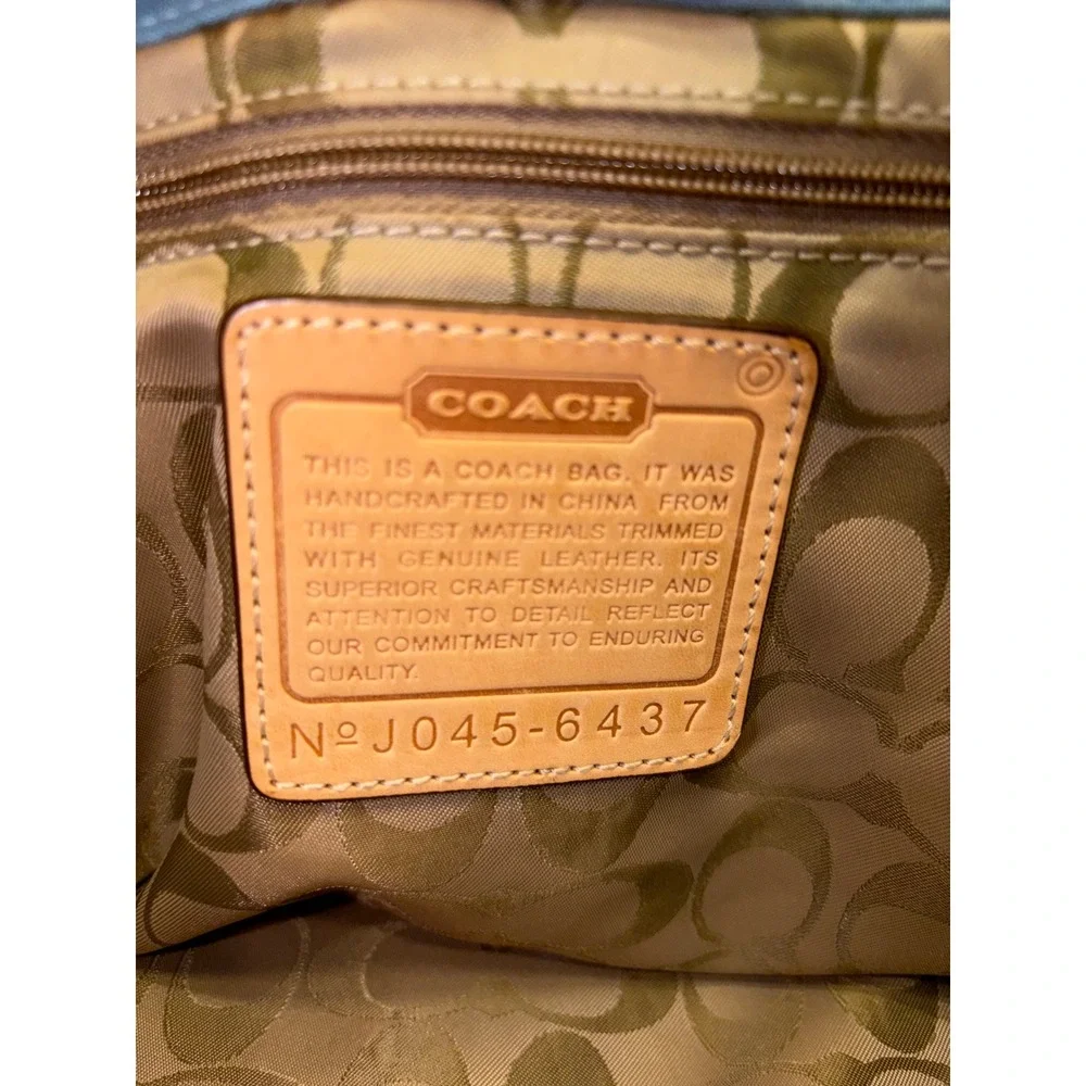 Coach Leatherware Est 1941 Blue Canvas Messenger Crossbody Bag Tan Trim